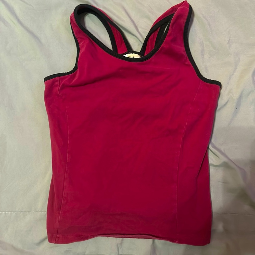 LL Bean workout tank with built in bra, magenta w/black trim. Womens small.